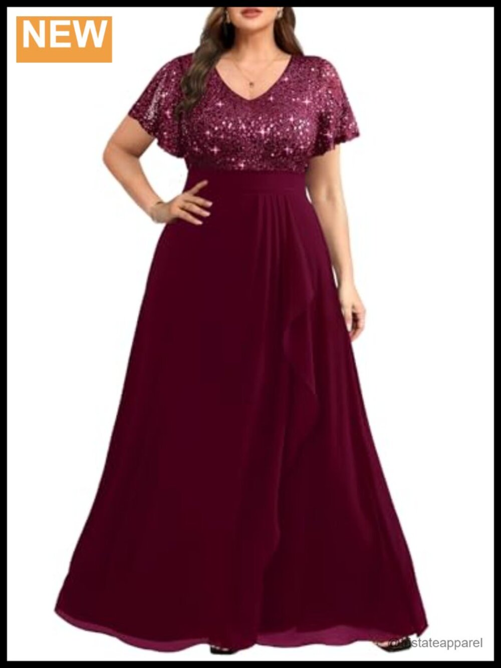 Plus Size Sequin Formal Evening Gown Wedding Guest Dress